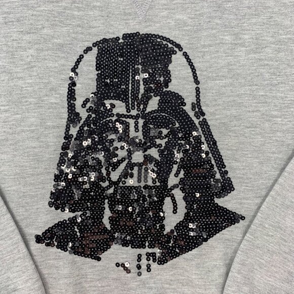 Disney‎ Star Wars Black Sequin Darth Vader Grey Women's Sweatshirt Size Medium - Picture 3 of 7